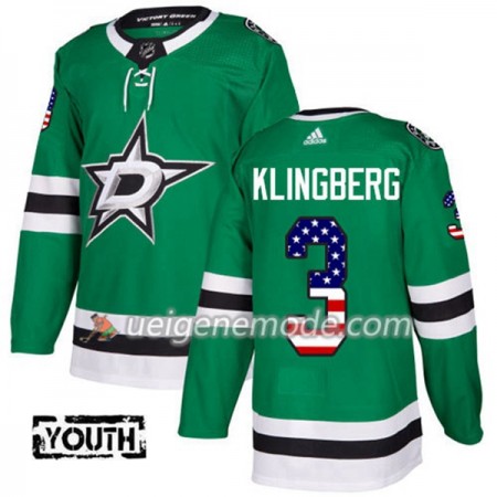 Kinder Eishockey Dallas Stars Trikot John Klingberg 3 Adidas 2017-2018 Kelly Grün USA Flag Fashion Authentic